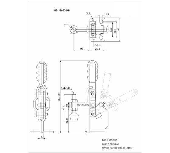 Зажим с вертикальной рукоятью HS CLAMP HS-12050-HB