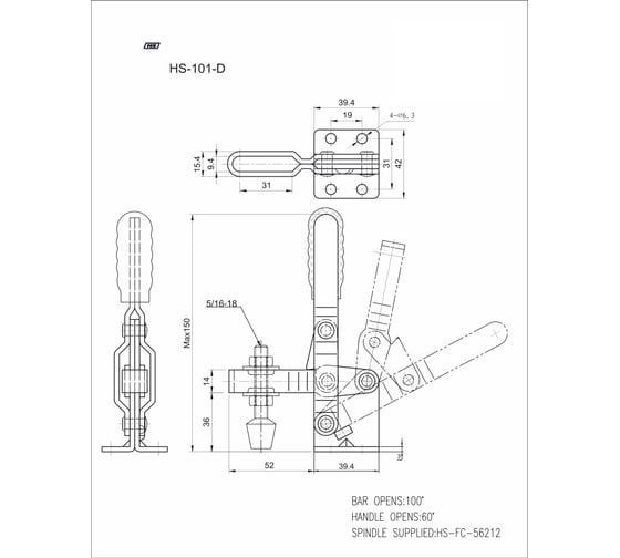 Зажим с вертикальной рукоятью HS CLAMP HS-101-D