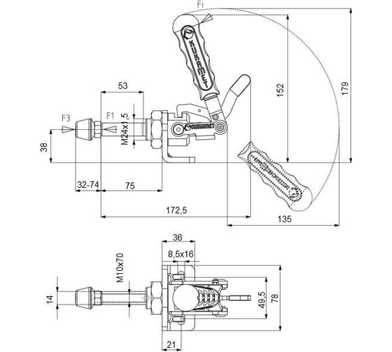 Плунжерный зажим KUKAMET с кронштейном до 370 кг 511-5-L
