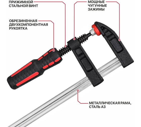 Струбцина винтовая P.I.T. cерия ADVANCE 250мм, тип F, 50x220 мм, 1500 Н, сталь/чугун HCLF01-0250