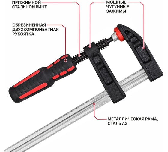 Струбцина винтовая P.I.T. cерия ADVANCE 200мм, тип F, 50x180 мм, 1500 Н, сталь/чугун HCLF01-0200