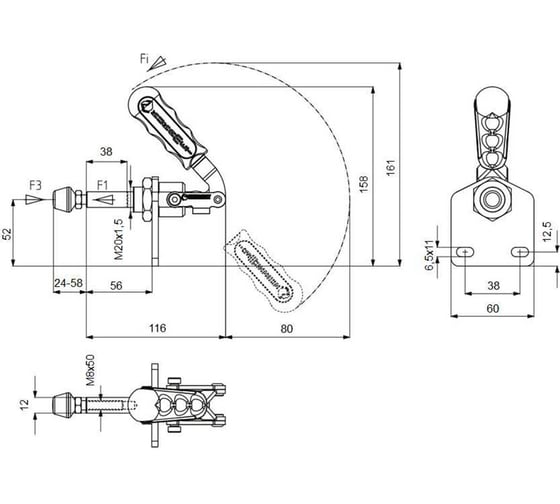 Плунжерный зажим KUKAMET с вертикальным кронштейном до 264 кг B512-3