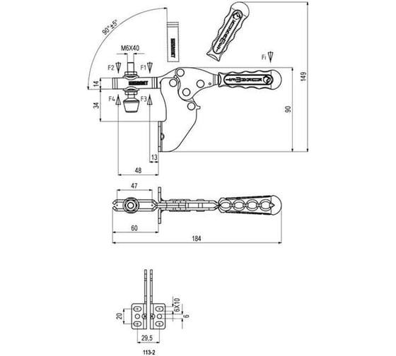 Горизонтальный прижим KUKAMET с угловым основанием до 122 кг B113-2