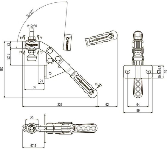 Механический прижим KUKAMET с угловым основанием Арт. до 510 кг B133-5