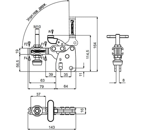 Механический прижим KUKAMET с Т-образной рукояткой до 337 кг B252-4