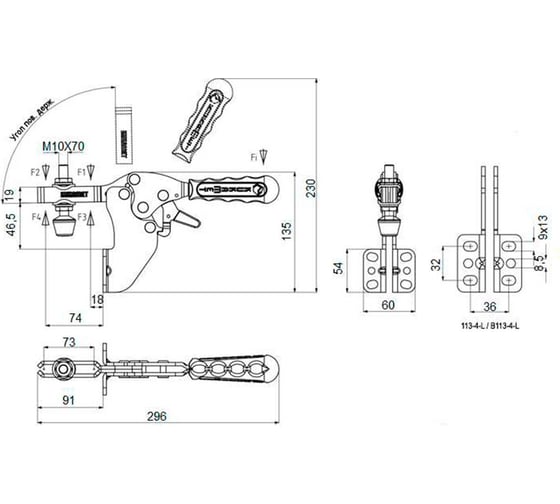 Горизонтальный прижим KUKAMET со стопором до 372 кг B113-4-L