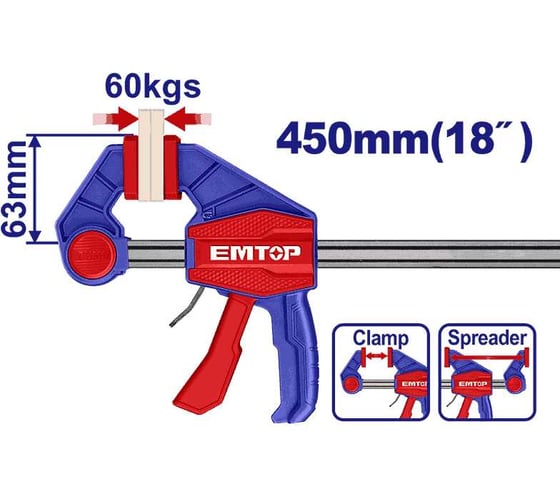 Струбцина быстрозажимная emtop Размер зажима: 63x450 мм ECLPQ60301