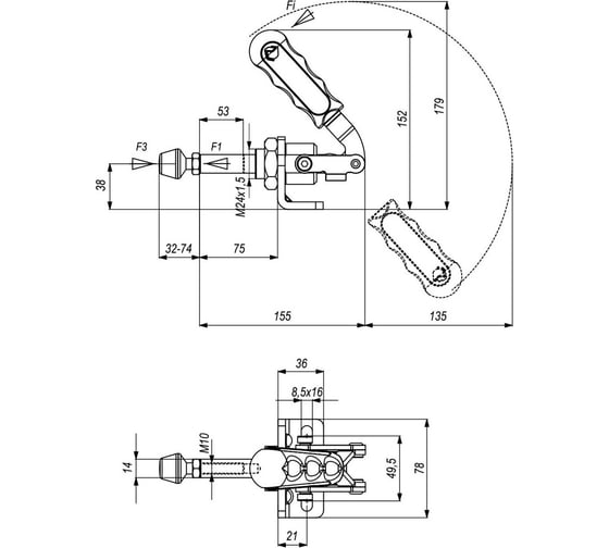 Зажим плунжерный KUKAMET горизонтальный до 370 кг B511-5