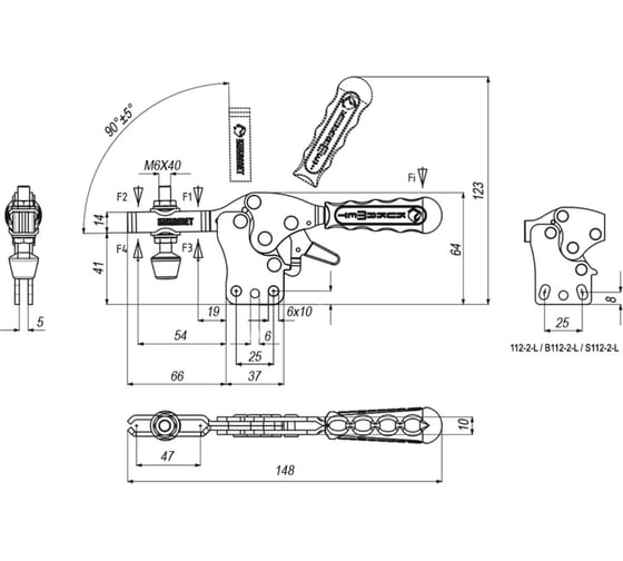 Прижим горизонтальный KUKAMET со стопором, до 122 кг S112-2-L