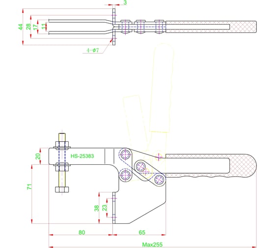 Зажим с горизонтальной рукоятью HS CLAMP HS-25383