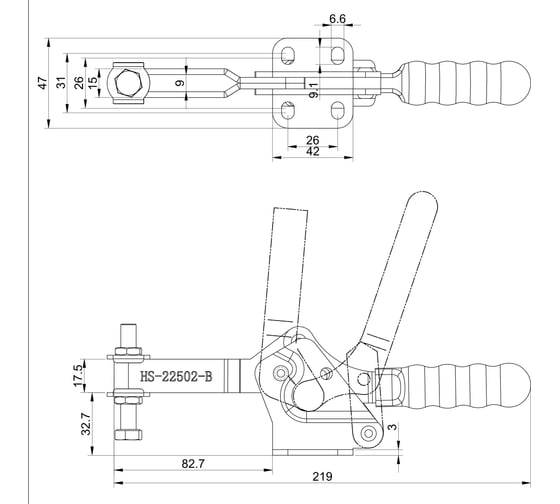 Зажим с горизонтальной рукоятью HS CLAMP HS-22502-B