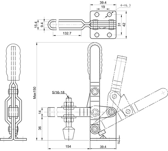 Зажим с вертикальной рукоятью HS CLAMP HS-101-D-15
