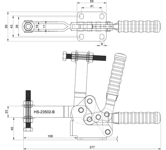 Зажим с горизонтальной рукоятью HS CLAMP HS-23502-B