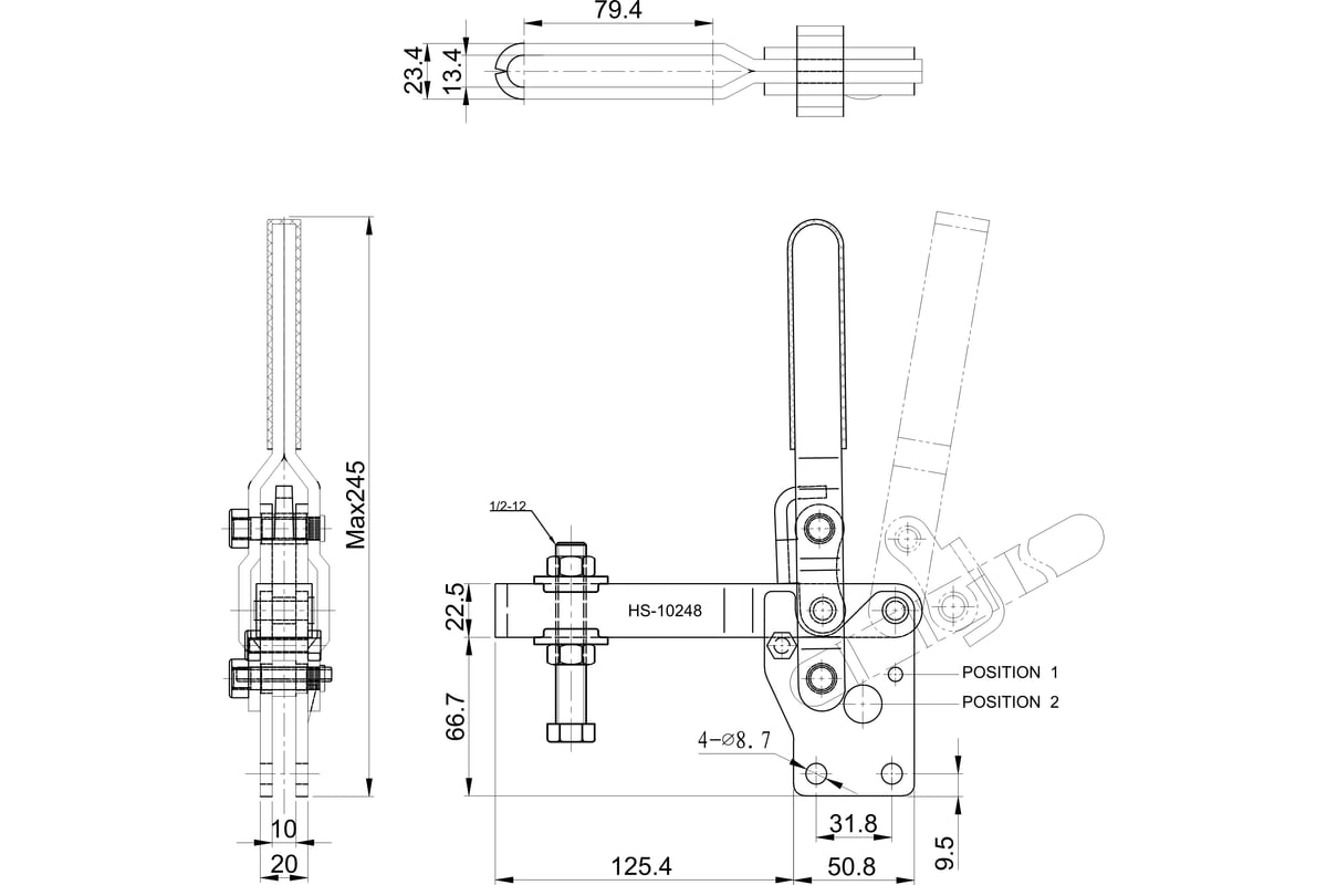 Зажим с вертикальной рукоятью HS CLAMP HS10248 выгодная цена, отзывы