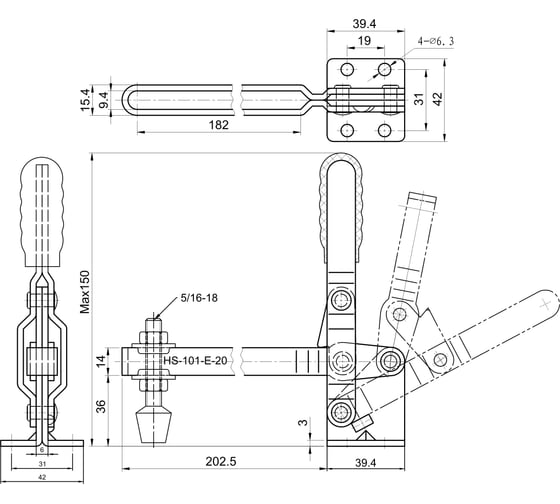 Зажим с вертикальной рукоятью HS CLAMP HS-101-E