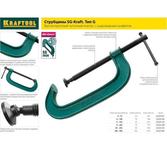 G-образная струбцина KRAFTOOL Extrem G-150 150х65 мм 32229-150