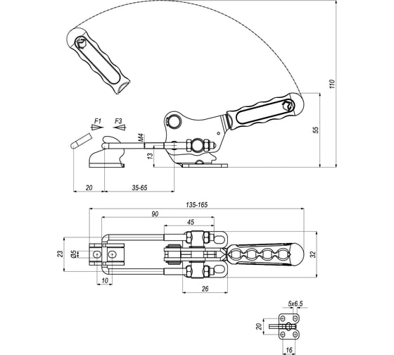 Натяжная защелка KUKAMET, усилие 155 кг 311-1