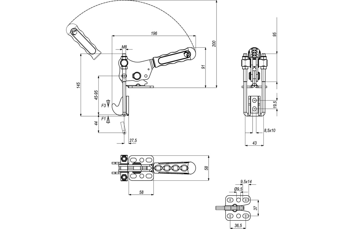 K1260 защелки натяжные со скобой, рукояткой и крюком