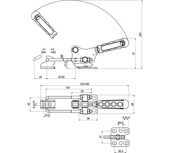 Натяжная защелка KUKAMET, усилие 815 кг 311-4