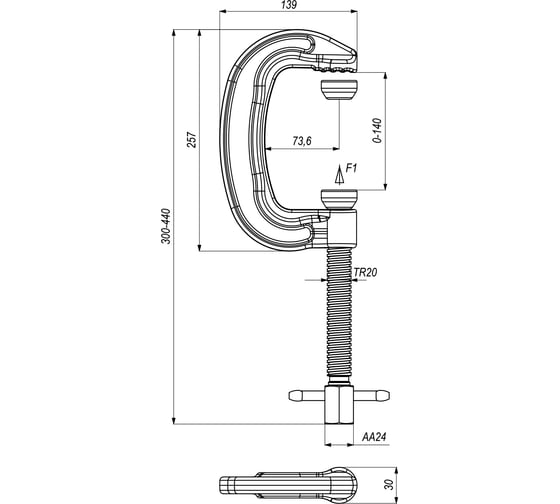 Ручная винтовая струбцина KUKAMET G-образная усилие 816 кг 831-3