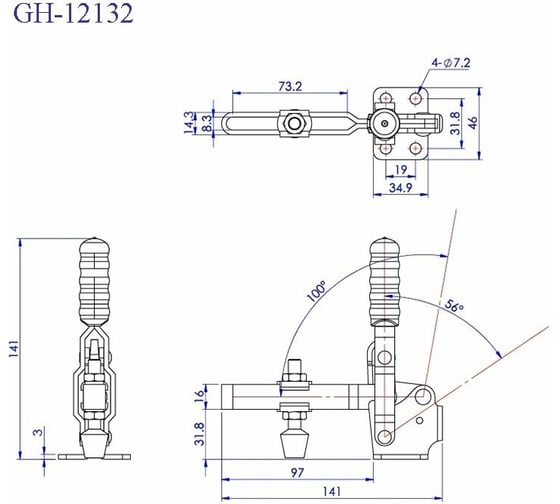 Удлиненный механический зажим WOODWORK с вертикальной ручкой, усилие 227 кг GH-12132