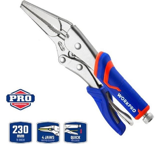 Зажимные клещи WORKPRO 230 мм, 9 дюймов, CR-V, с удлиненным захватом WP231076