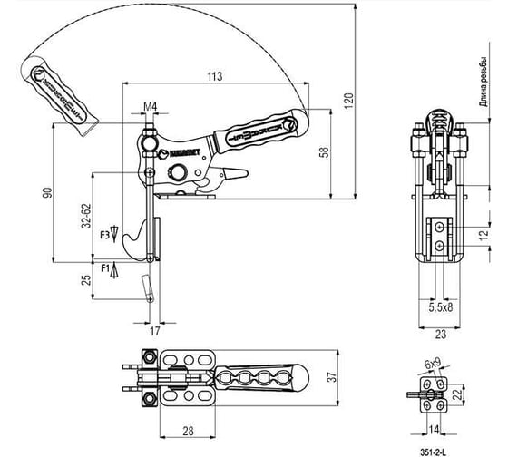 Защелка вертикальная KUKAMET со стопором до 153 кг 351-2-L