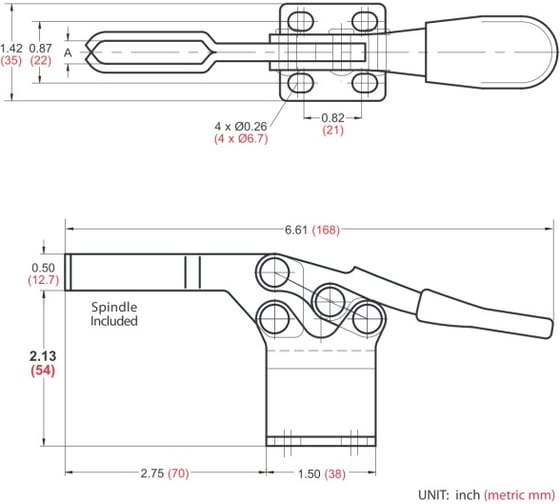 Механический зажим с горизонтальной ручкой, усилие 227кг WOODWORK GH-225-DHB