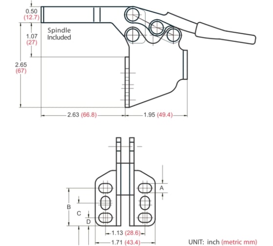 Механический зажим с горизонтальной ручкой, усилие 227кг Goodhand GH-225-DSM
