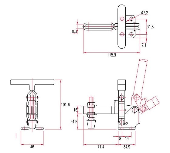 Механический зажим с вертикальной ручкой, усилие 227кг Goodhand GH-12131