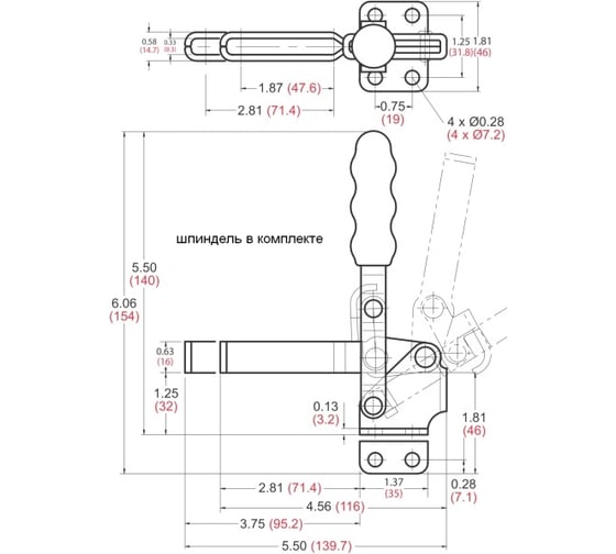 Механический зажим с вертикальной ручкой, усилие 227кг Goodhand GH-12130