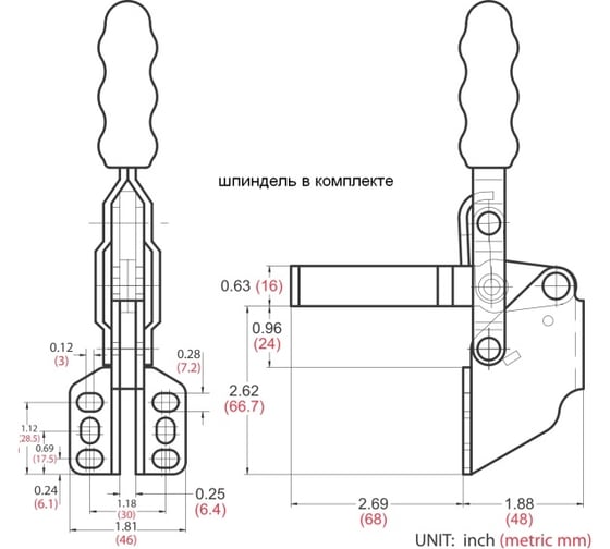 Механический зажим с вертикальной ручкой, усилие 227кг Goodhand GH-12130-SM