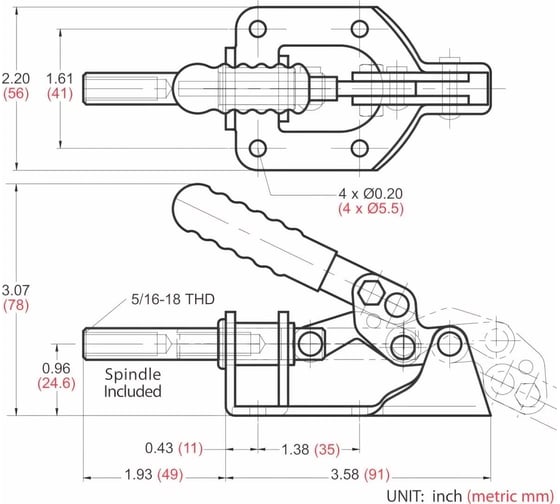 Шатунный зажим с прямым ходом, усилие 136кг, ход 32мм WOODWORK GH-302-FM