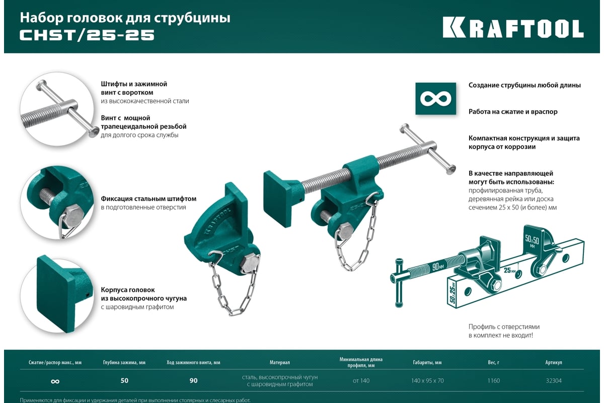 Набор головок для струбцины KRAFTOOL CHST/25-25 на профиль 25x50 мм .