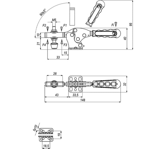 Механический горизонтальный прижим KUKAMET до 102 кг S111-1