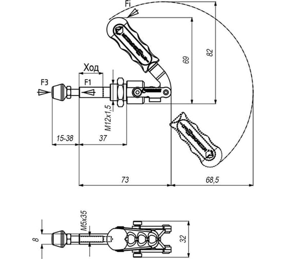 Плунжерный зажим KUKAMET усилие 150 кг Арт. 513-1