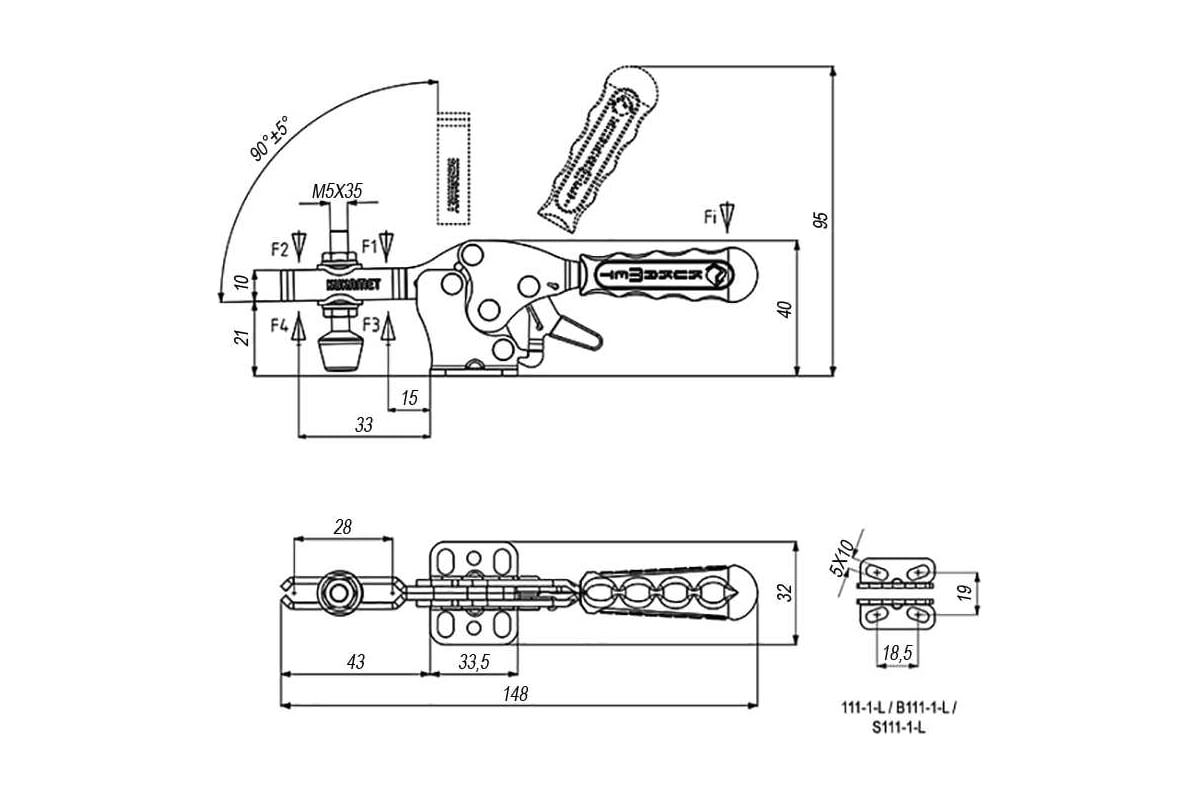 Горизонтальный прижим KUKAMET со стопорной рукояткой S111-1-L ...