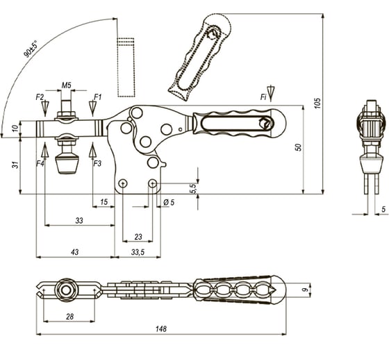 Механический горизонтальный прижим KUKAMET до 102 кг S112-1