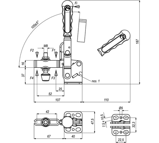 Механический вертикальный прижим KUKAMET до 255 кг S211-3