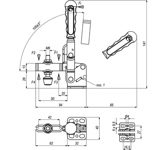 Механический вертикальный прижим KUKAMET до 143 кг S211-2