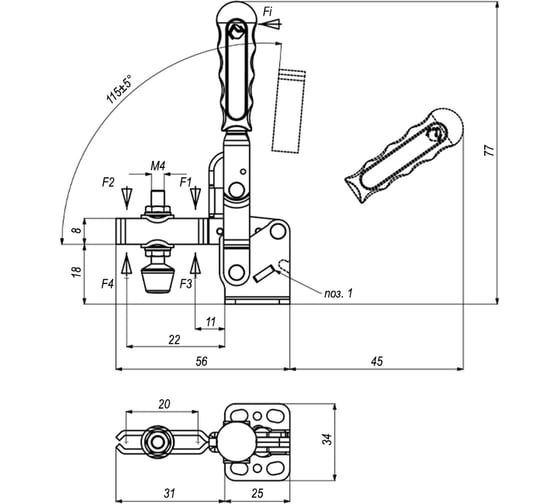 Механический вертикальный прижим KUKAMET до 72 кг S211-0