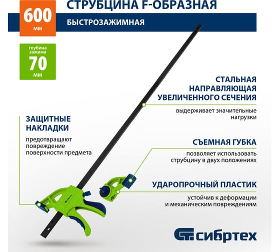 Быстрозажимная F-образная струбцина СИБРТЕХ 20567