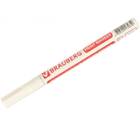 Лаковый маркер-краска 1-2 мм, белый, нитро-основа, алюминиевый корпус BRAUBERG 150869 1