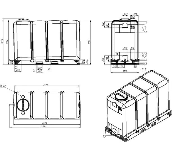 Емкость Экопром KR 4000 1(63), 2(0), 3(0), 4(0) белая в обрешетке N (полный слив) 121203.4000.000.002