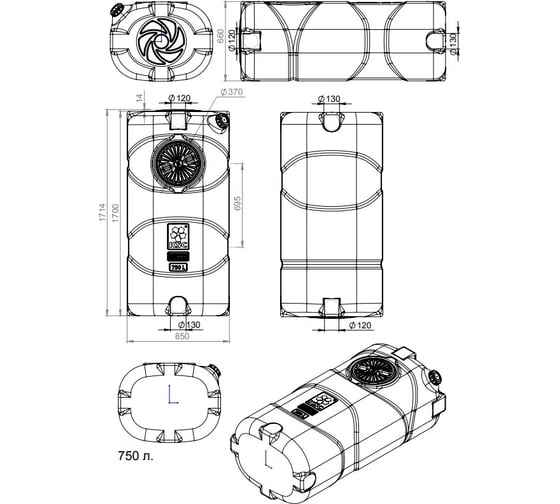 Прямоугольная горизонтальная емкость KSC 750 л КSC-PG-750