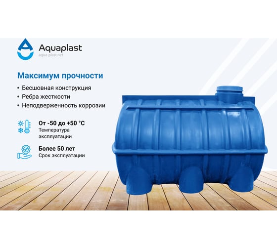 Овально-горизонтальная емкость AQUAPLAST 1500 л, синяя 4630017953189