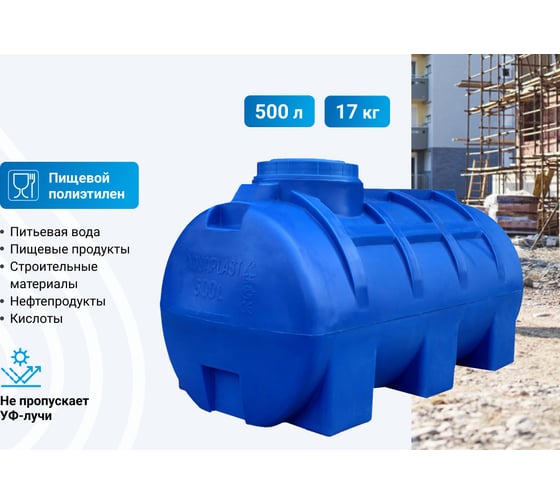Овально-горизонтальная емкость AQUAPLAST 500 л, синяя 4630017951932
