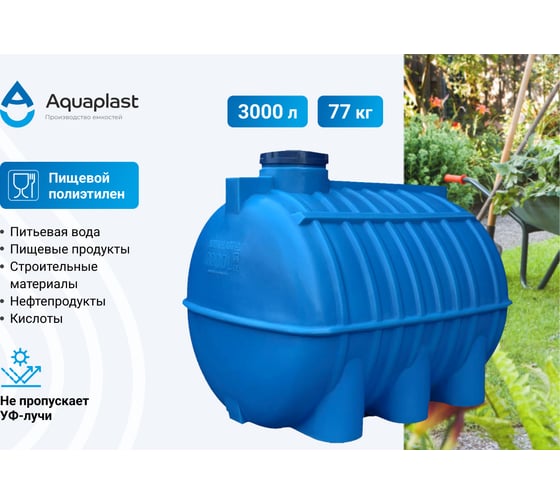Овально-горизонтальная емкость AQUAPLAST 3000 л, синяя 4630017951963