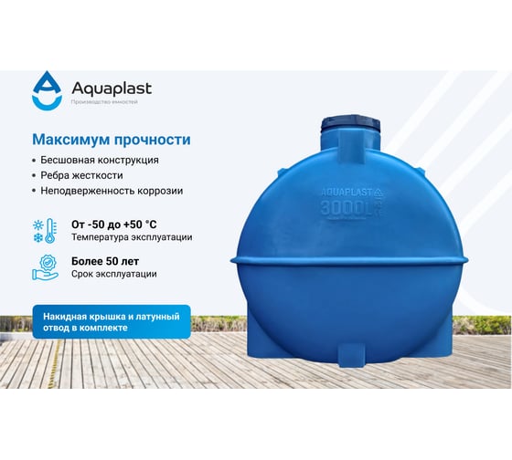 Овально-горизонтальная емкость AQUAPLAST 3000 л, синяя 4630017951963