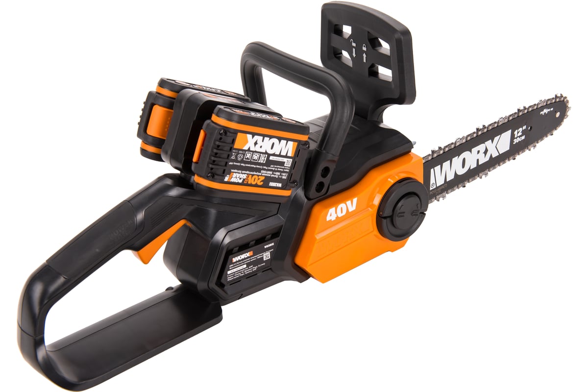 Цепная аккумуляторная пила WORX ChainSaw 40 В, 2х2.0 А*ч, двойное ЗУ WG381E